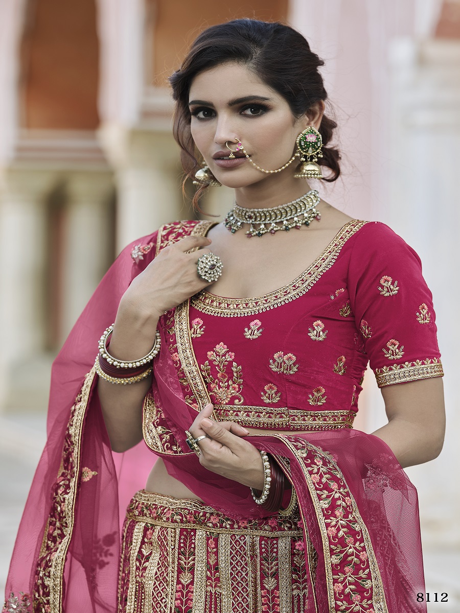 Pink Velvet Embroidery Bridal Wedding Traditional Lehenga Choli