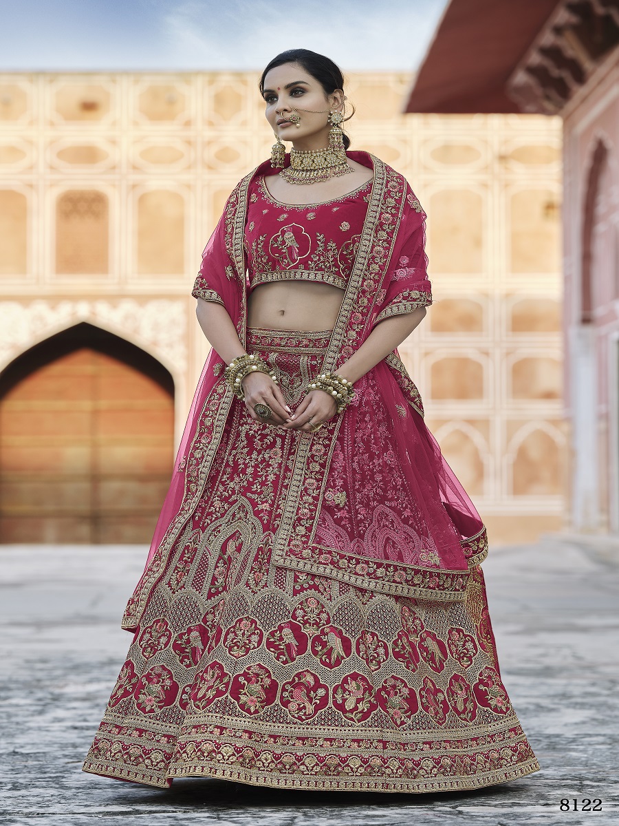 Pink Velvet Embroidery Bridal Wedding Traditional Lehenga Choli