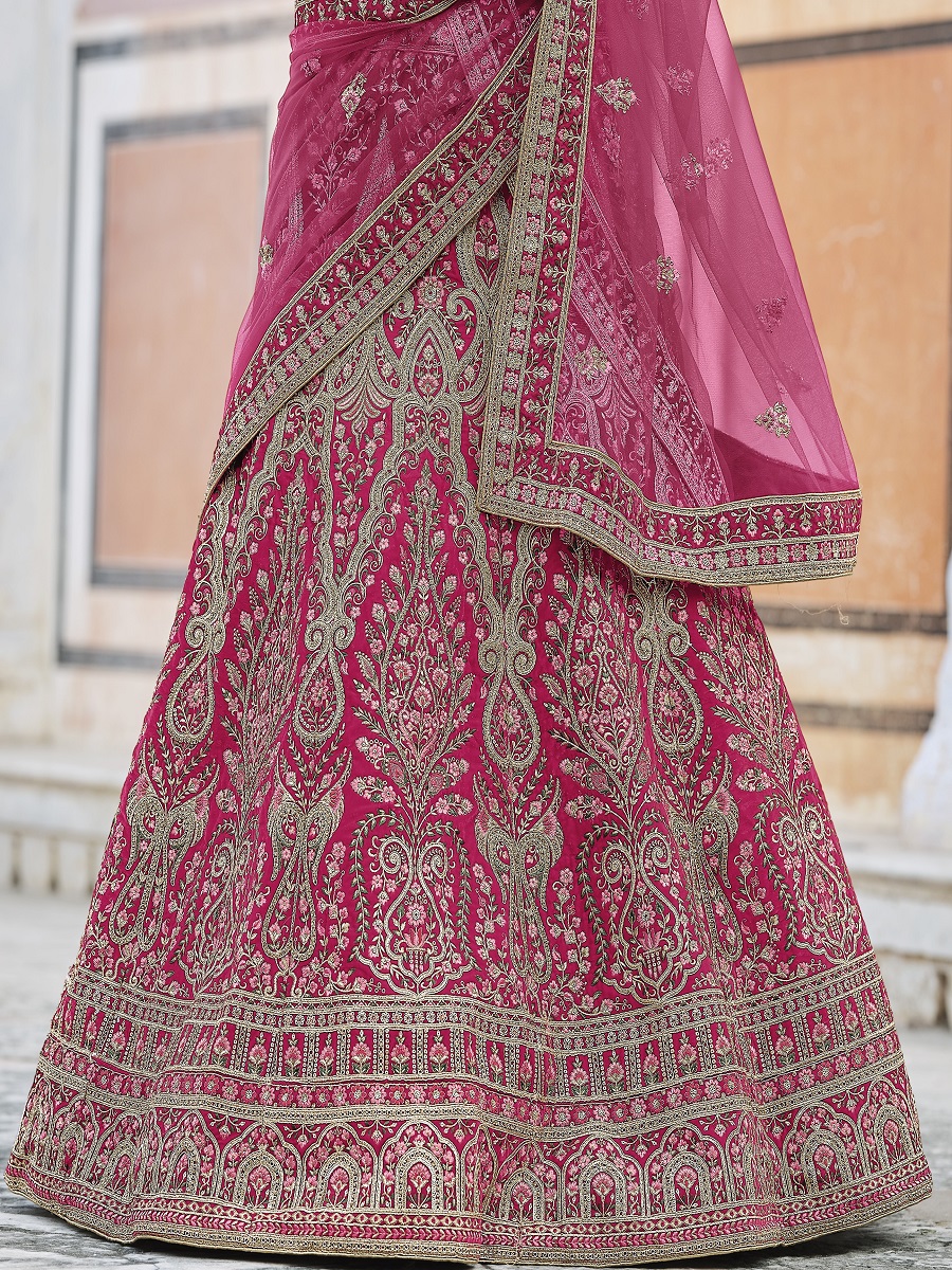 Pink Velvet Embroidery Bridal Wedding Traditional Lehenga Choli