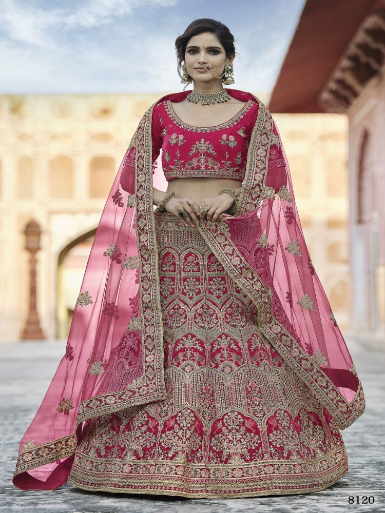 Pink Velvet Embroidery Bridal Wedding Traditional Lehenga Choli