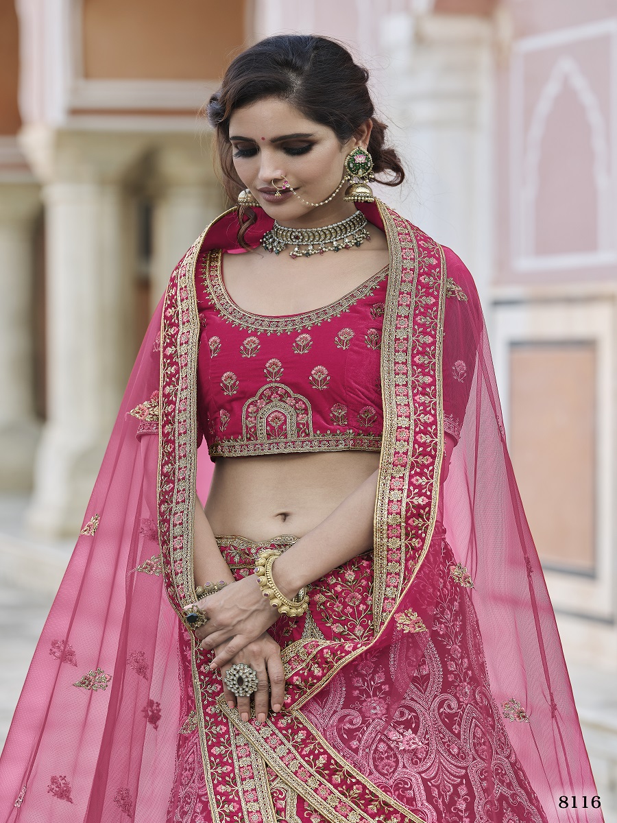 Pink Velvet Embroidery Bridal Wedding Traditional Lehenga Choli