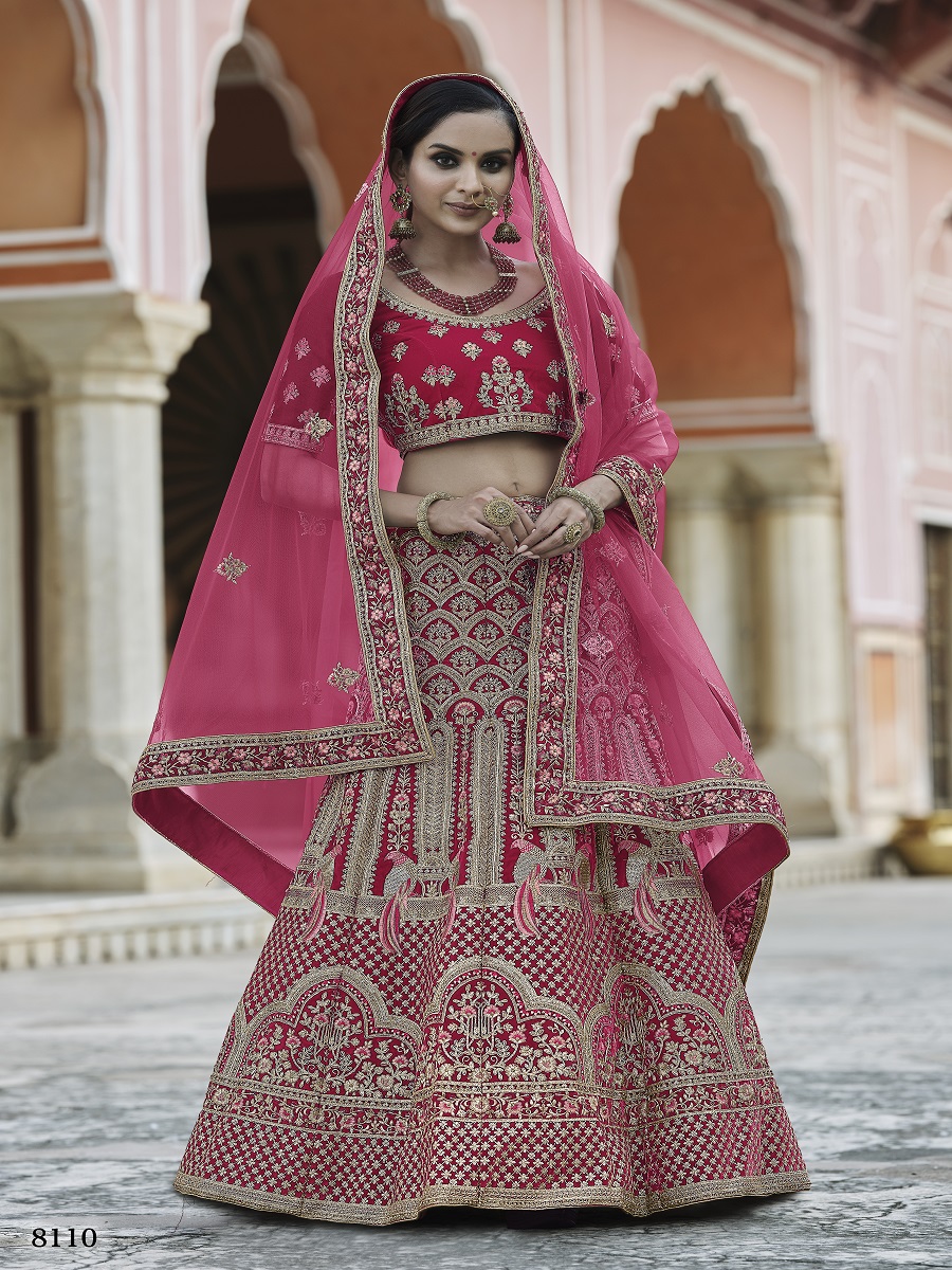 Pink Velvet Embroidery Bridal Wedding Traditional Lehenga Choli