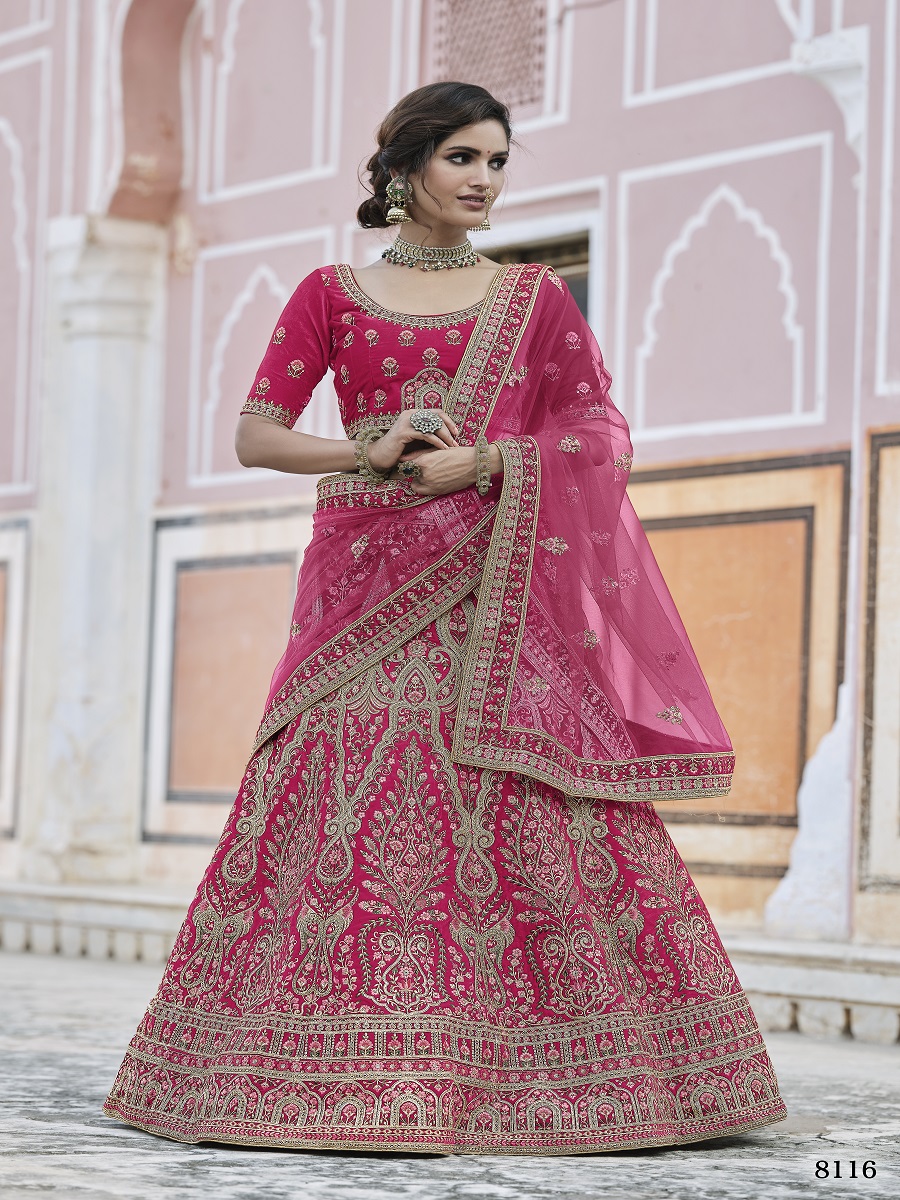 Pink Velvet Embroidery Bridal Wedding Traditional Lehenga Choli
