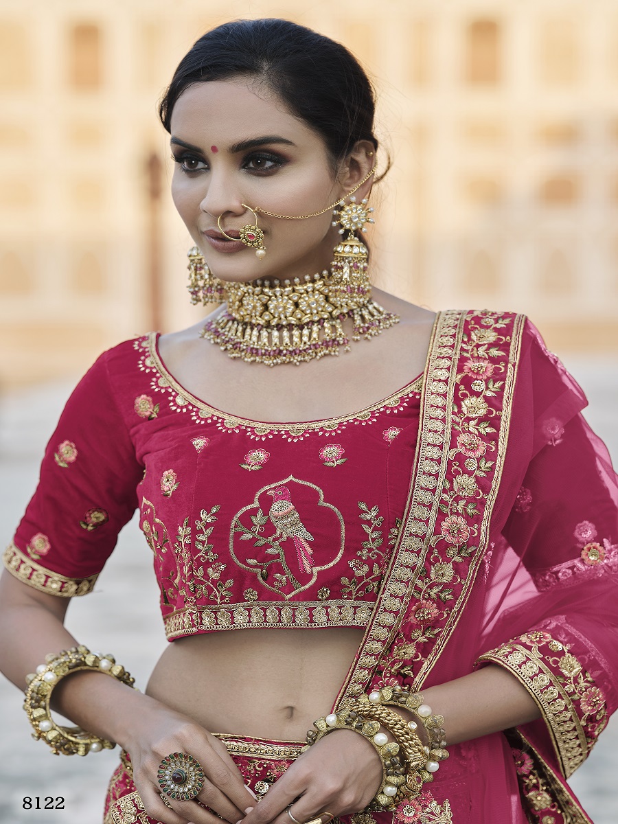 Pink Velvet Embroidery Bridal Wedding Traditional Lehenga Choli