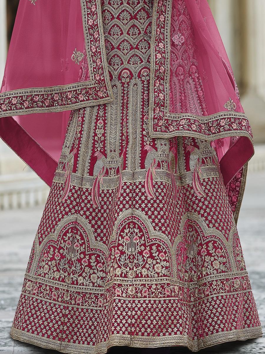 Pink Velvet Embroidery Bridal Wedding Traditional Lehenga Choli