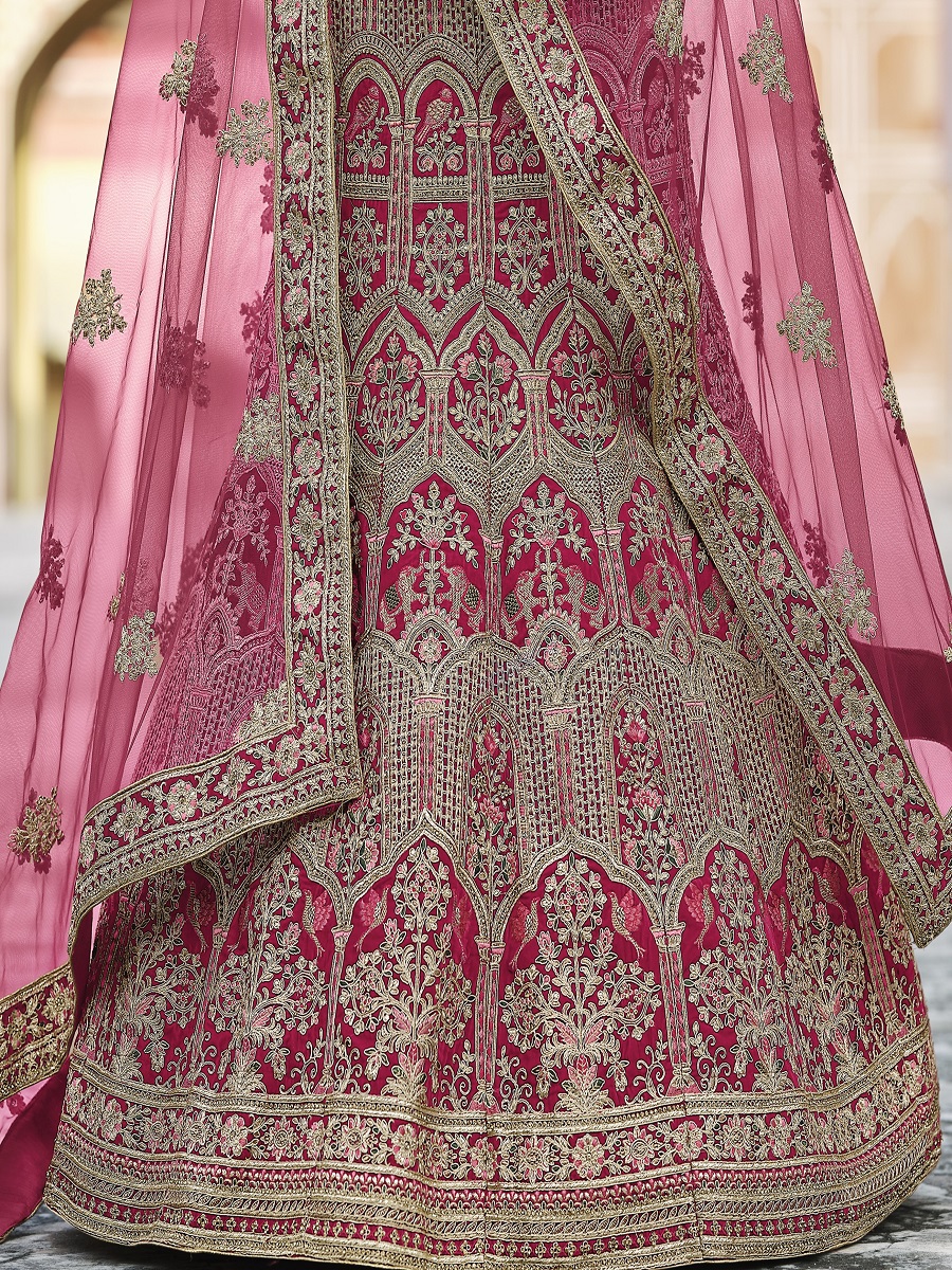 Pink Velvet Embroidery Bridal Wedding Traditional Lehenga Choli