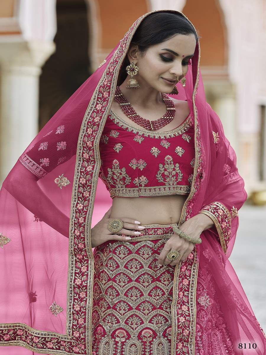 Pink Velvet Embroidery Bridal Wedding Traditional Lehenga Choli