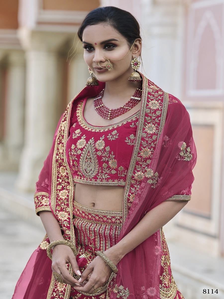 Pink Velvet Embroidery Bridal Wedding Traditional Lehenga Choli