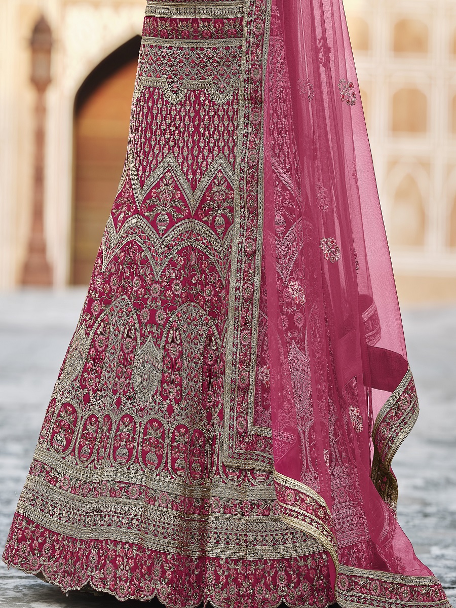 Pink Velvet Embroidery Bridal Wedding Traditional Lehenga Choli