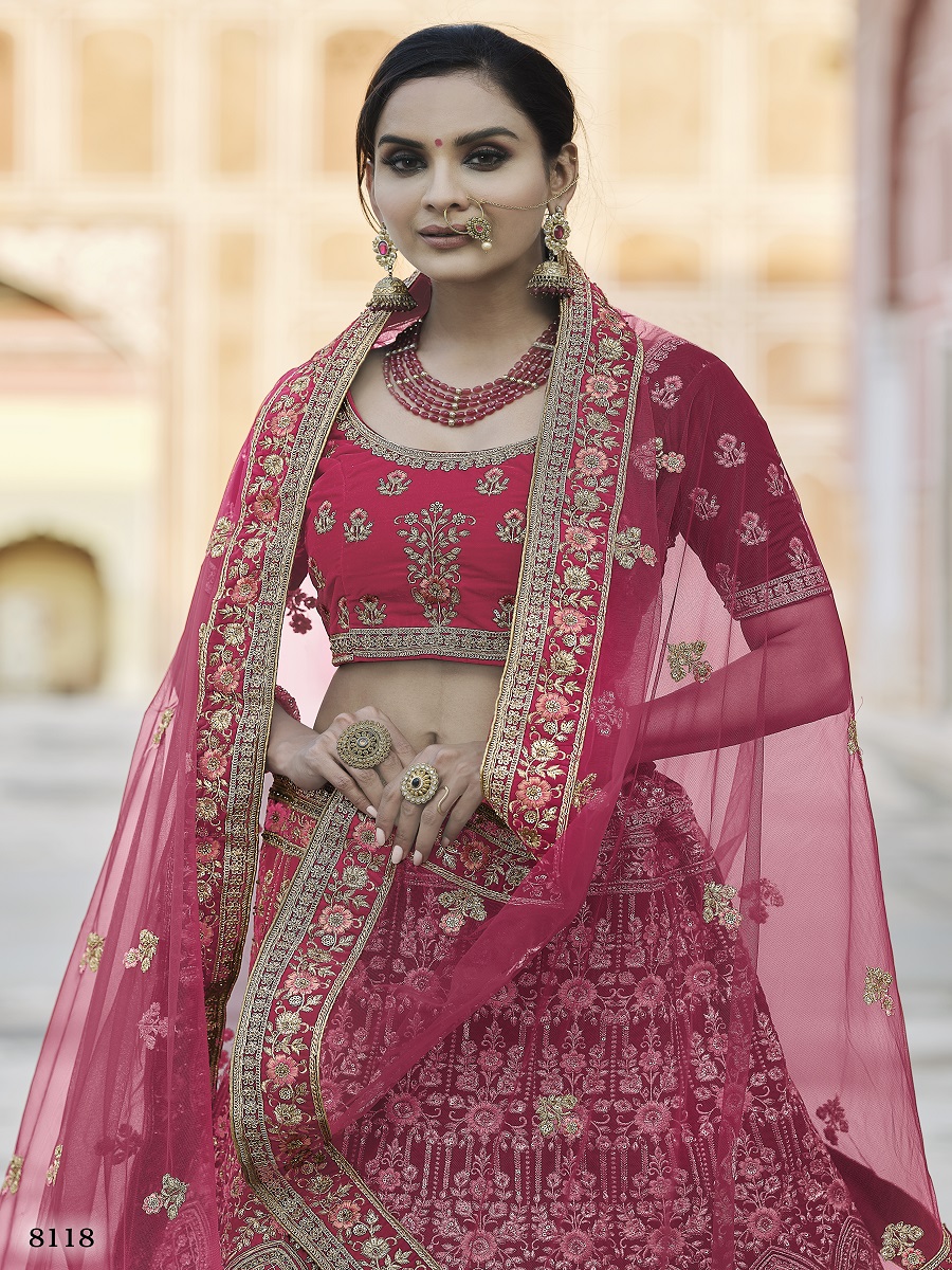 Pink Velvet Embroidery Bridal Wedding Traditional Lehenga Choli