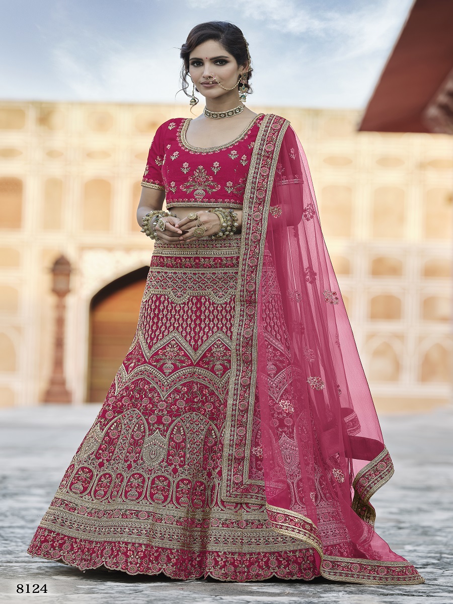 Pink Velvet Embroidery Bridal Wedding Traditional Lehenga Choli