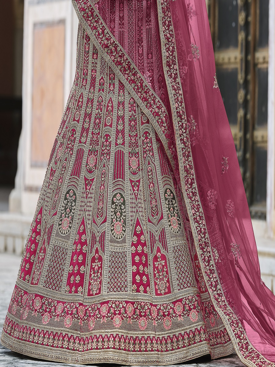 Pink Velvet Embroidery Bridal Wedding Traditional Lehenga Choli