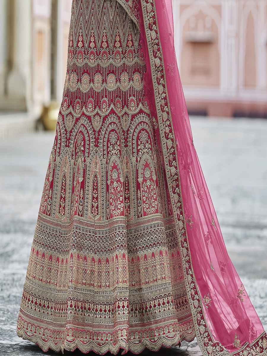 Pink Velvet Embroidery Bridal Wedding Traditional Lehenga Choli