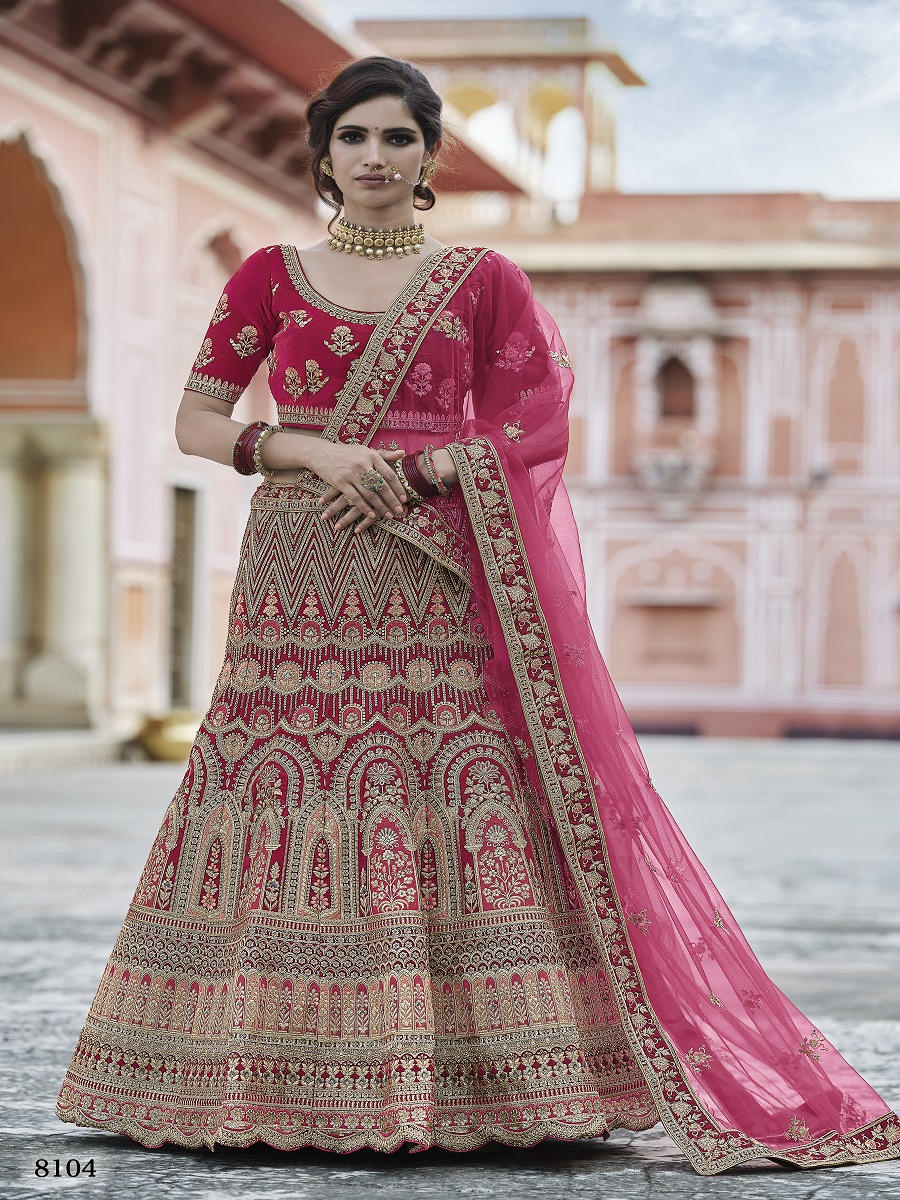 Pink Velvet Embroidery Bridal Wedding Traditional Lehenga Choli