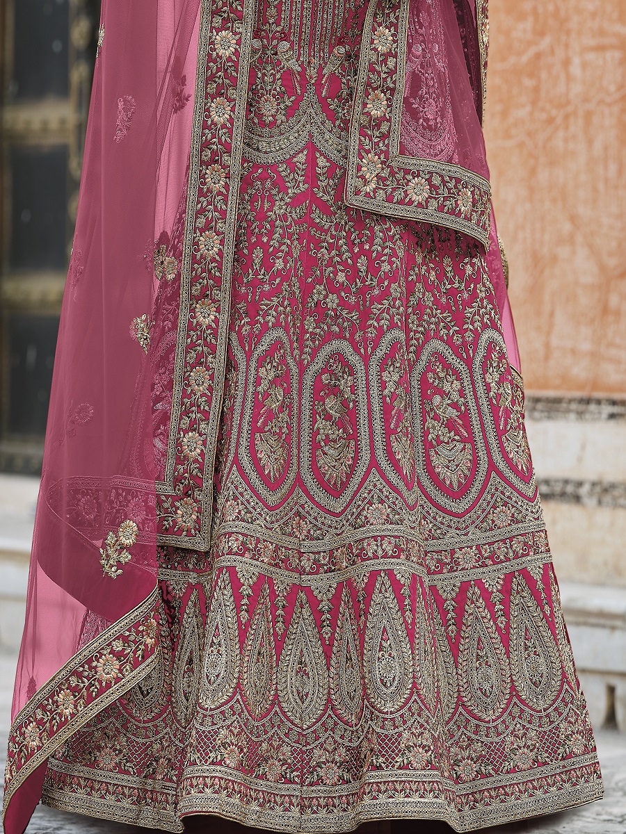 Pink Velvet Embroidery Bridal Wedding Traditional Lehenga Choli