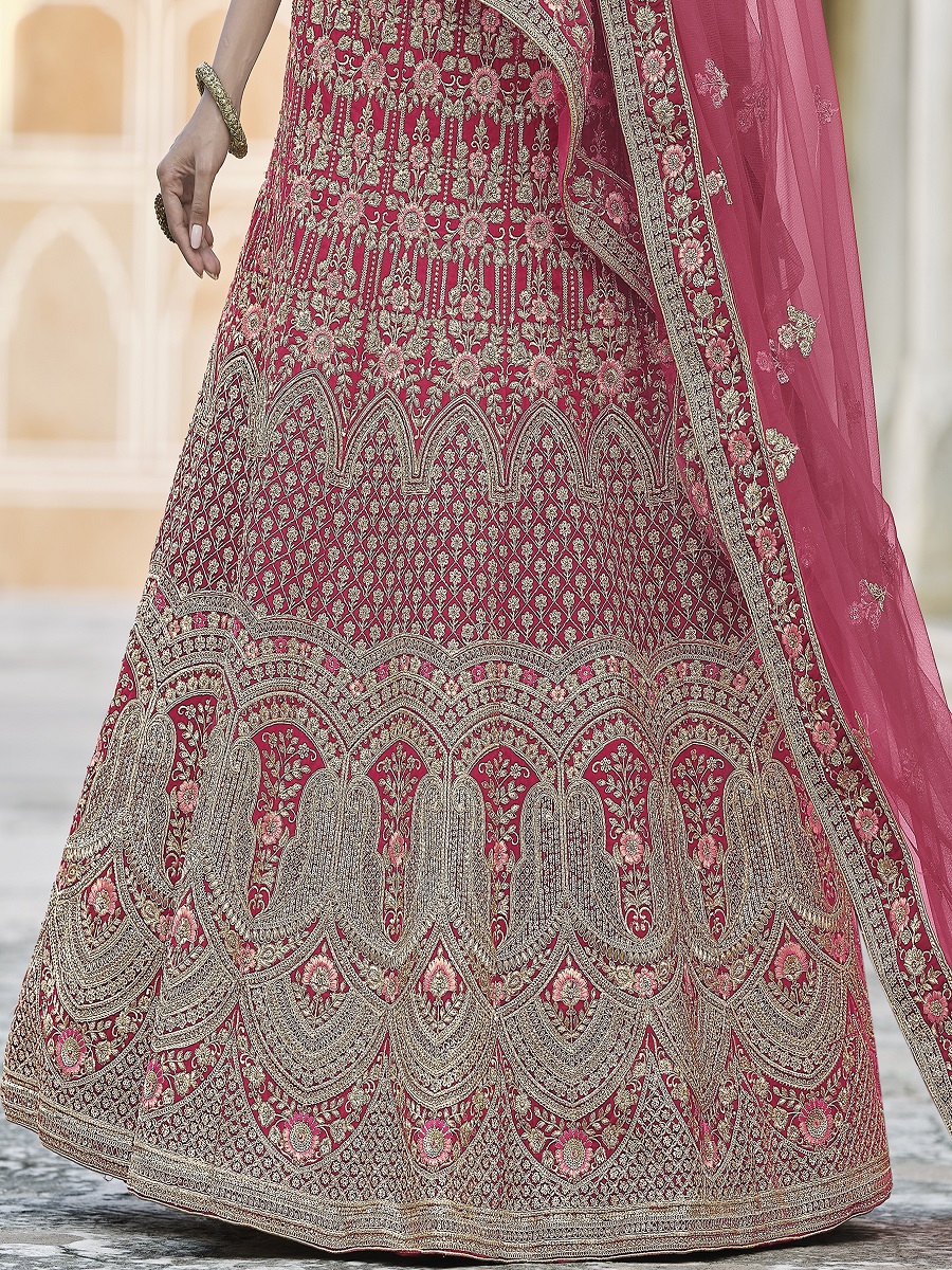 Pink Velvet Embroidery Bridal Wedding Traditional Lehenga Choli