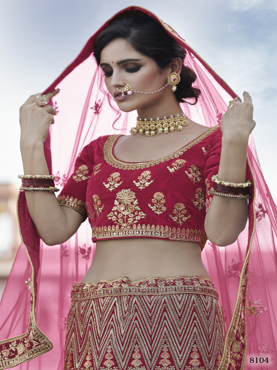 Pink Velvet Embroidery Bridal Wedding Traditional Lehenga Choli