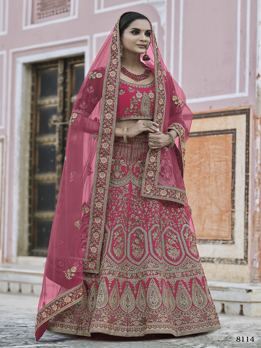 Pink Velvet Embroidery Bridal Wedding Traditional Lehenga Choli