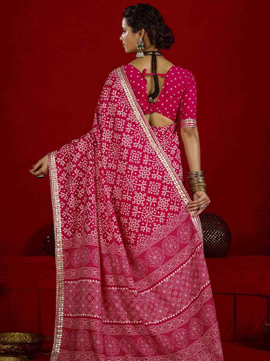 Pink Velvet Tussar Silk Printed Embroidery Casual Reception Festival Wedding Fancy Classic Style Sarees