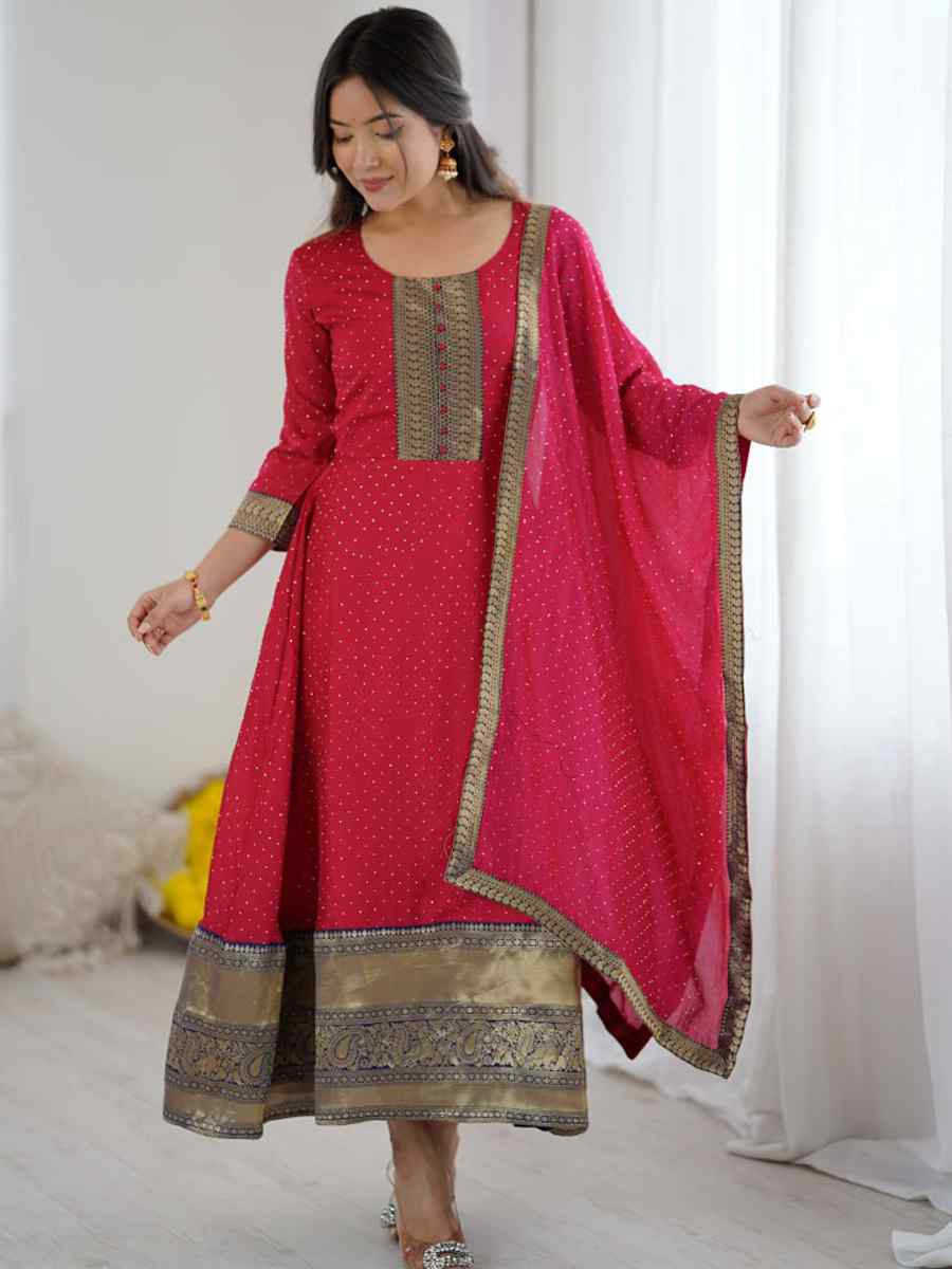 Pink Vichitra Silk Embroidered Festival Casual Gown Women Wear