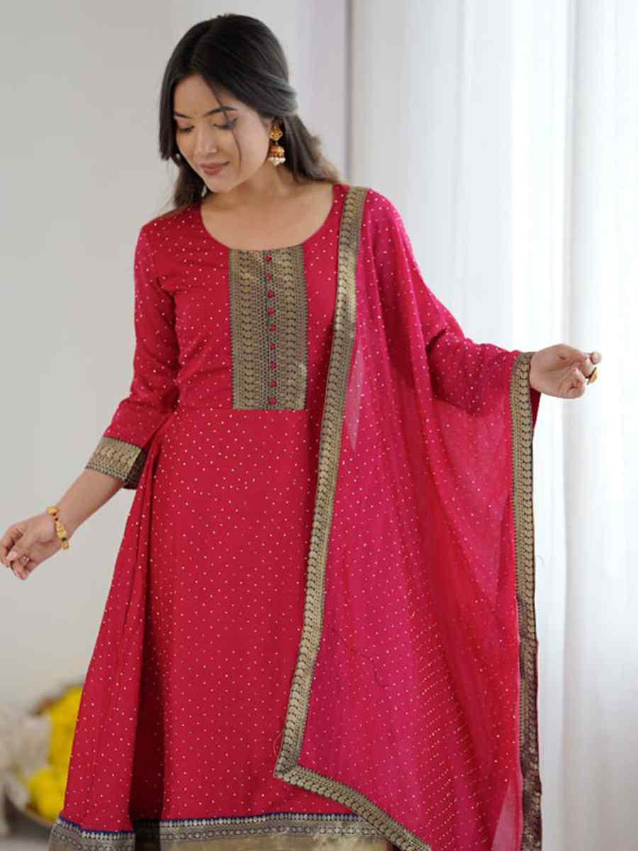 Pink Vichitra Silk Embroidered Festival Casual Gown Women Wear