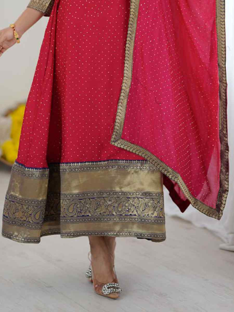 Pink Vichitra Silk Embroidered Festival Casual Gown Women Wear