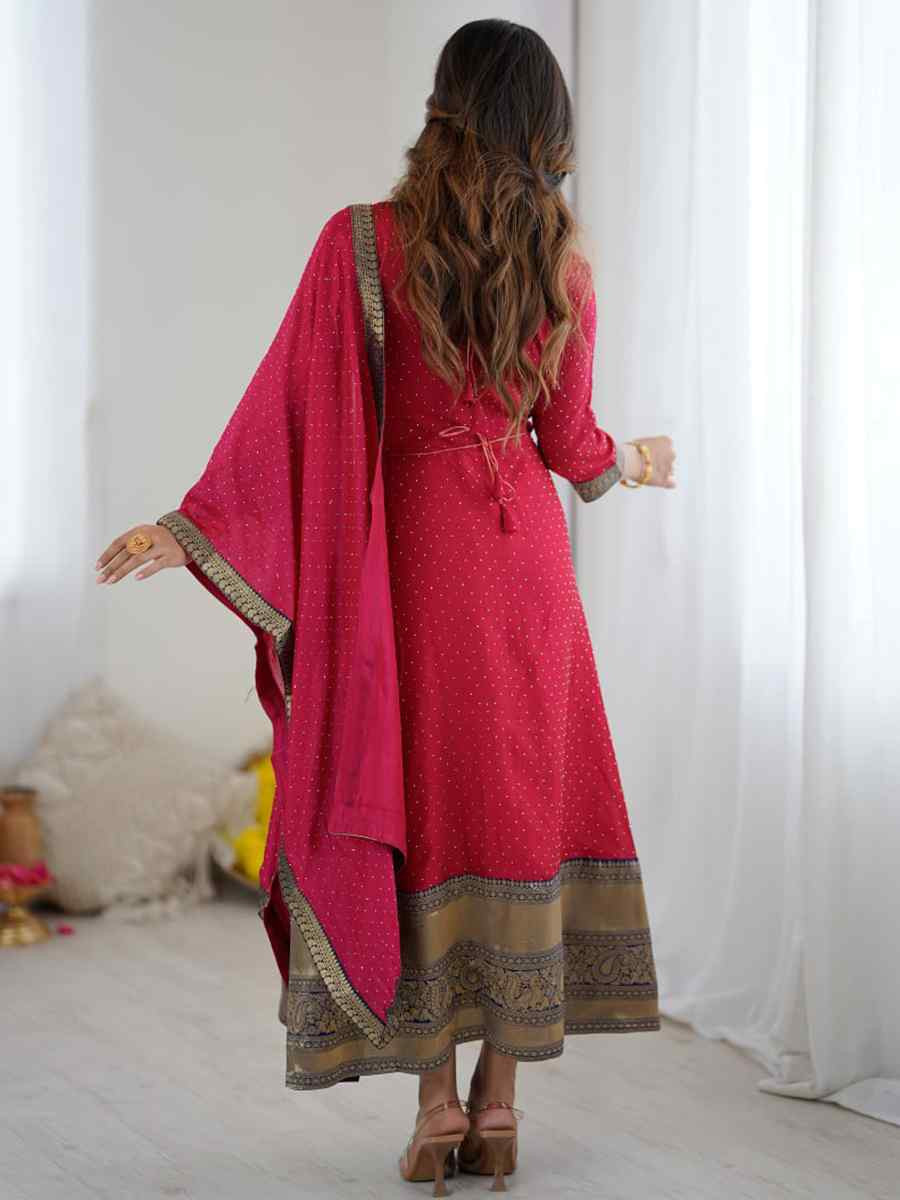 Pink Vichitra Silk Embroidered Festival Casual Gown Women Wear