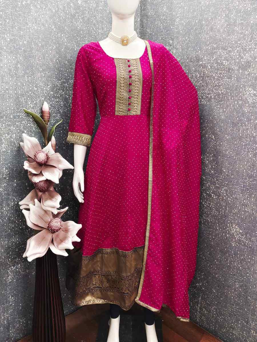 Pink Vichitra Silk Embroidered Festival Casual Gown Women Wear