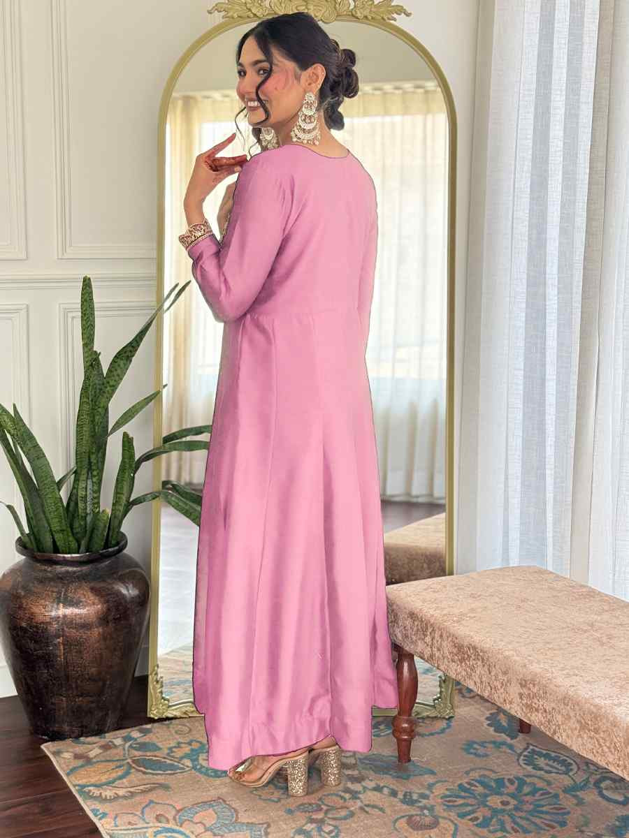 Pink Vichitra Silk Embroidered Festival Mehendi Ready Pant Salwar Kameez