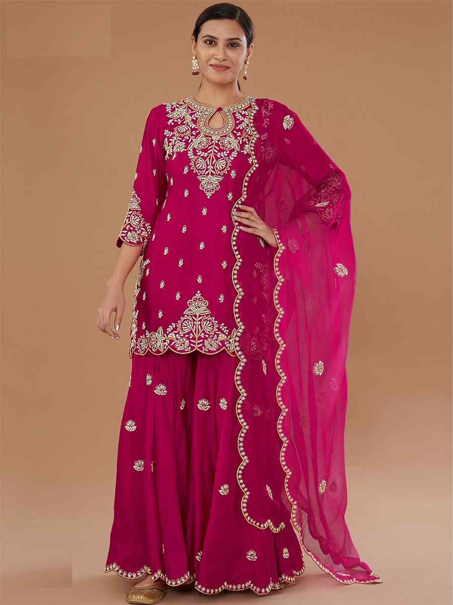 Pink Vichitra Silk Embroidered Festival Wedding Palazzo Pant Salwar Kameez