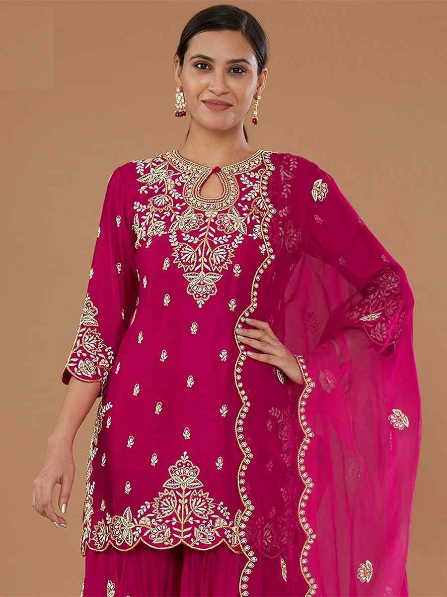 Pink Vichitra Silk Embroidered Festival Wedding Palazzo Pant Salwar Kameez