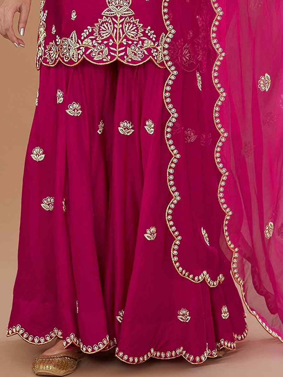 Pink Vichitra Silk Embroidered Festival Wedding Palazzo Pant Salwar Kameez