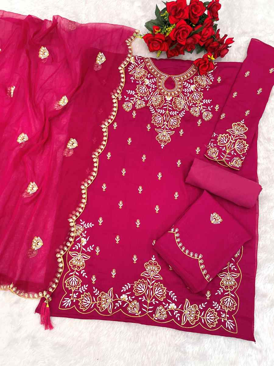 Pink Vichitra Silk Embroidered Festival Wedding Palazzo Pant Salwar Kameez