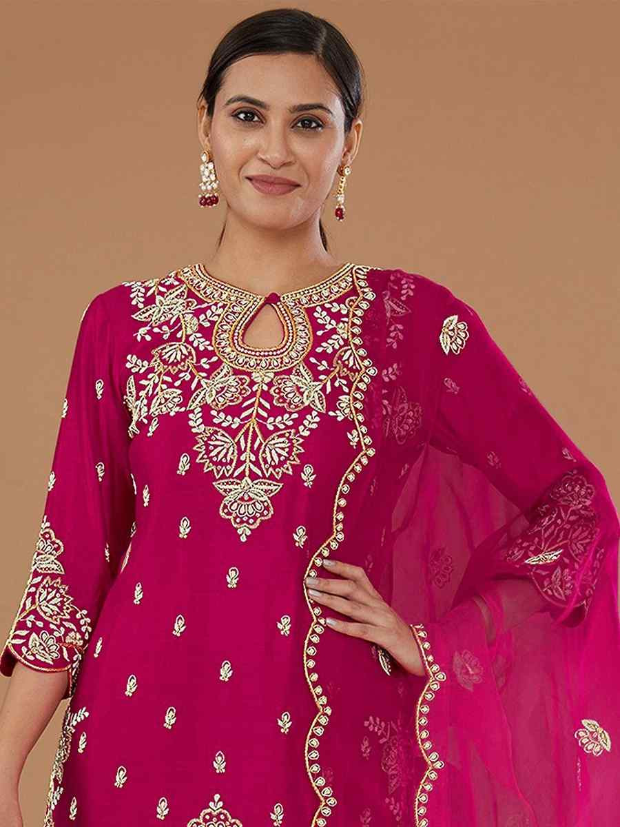 Pink Vichitra Silk Embroidered Festival Wedding Palazzo Pant Salwar Kameez
