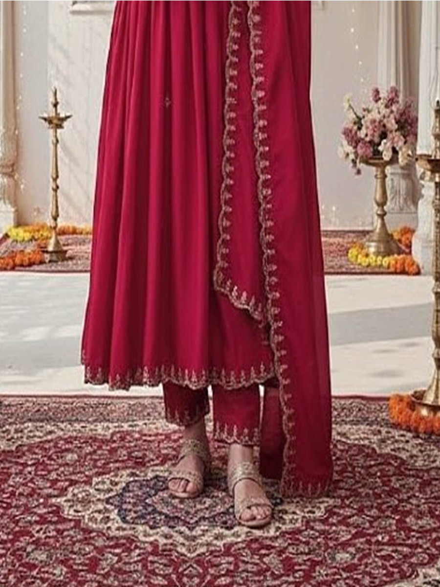 Pink Vichitra Silk Embroidery Party Wedding Festival Party Ready Anarkali Pant Salwar Kameez