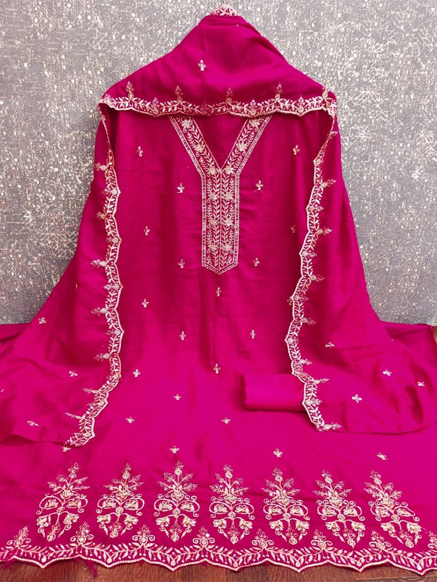 Pink Vichitra Silk Embroidery Wedding Party Festival Casual Pant Salwar Kameez