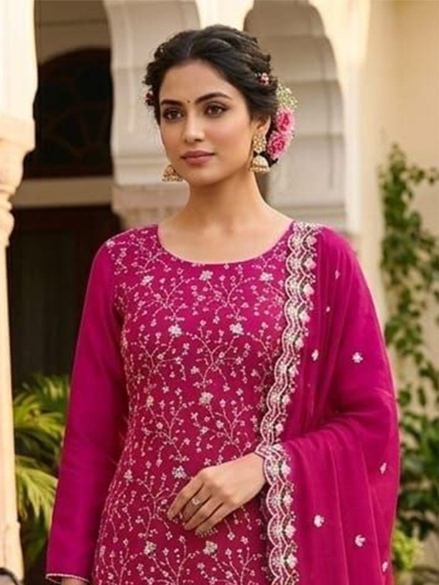 Pink Vichitra Silk Embroidery Wedding Party Festival Casual Pant Salwar Kameez