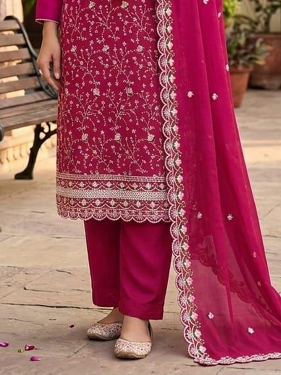 Pink Vichitra Silk Embroidery Wedding Party Festival Casual Pant Salwar Kameez