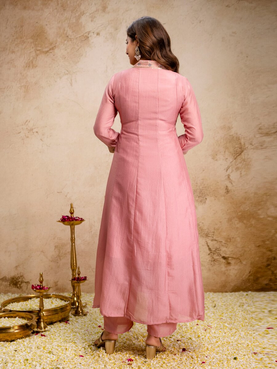 Pink Vichitra Silk Embroidery Wedding Party Festival Casual Ready Palazzo Pant Salwar Kameez