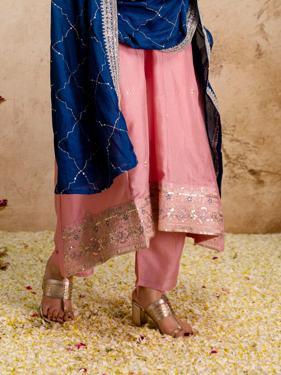 Pink Vichitra Silk Embroidery Wedding Party Festival Casual Ready Palazzo Pant Salwar Kameez