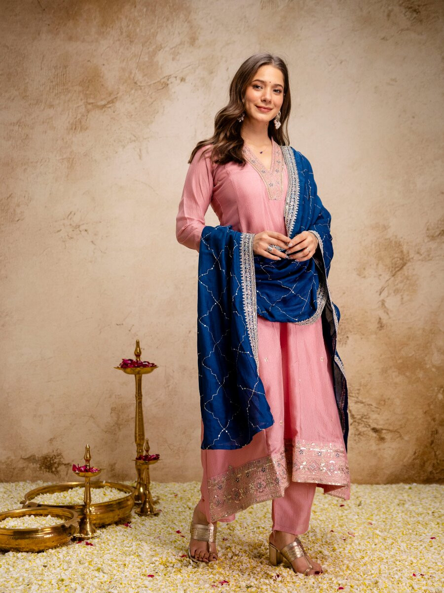 Pink Vichitra Silk Embroidery Wedding Party Festival Casual Ready Palazzo Pant Salwar Kameez