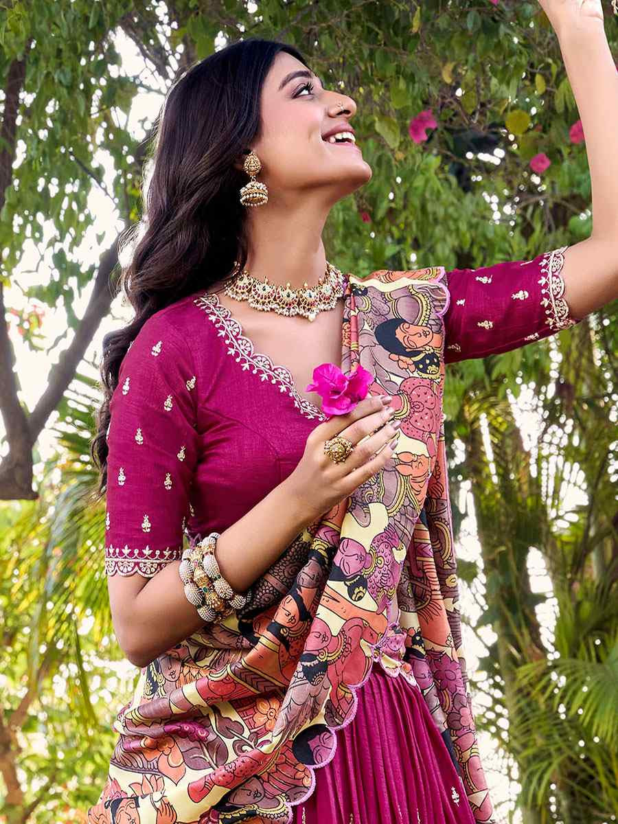 Pink Vichitra Silk Printed And Hand Embroidered Party Reception Wedding Lehenga Choli