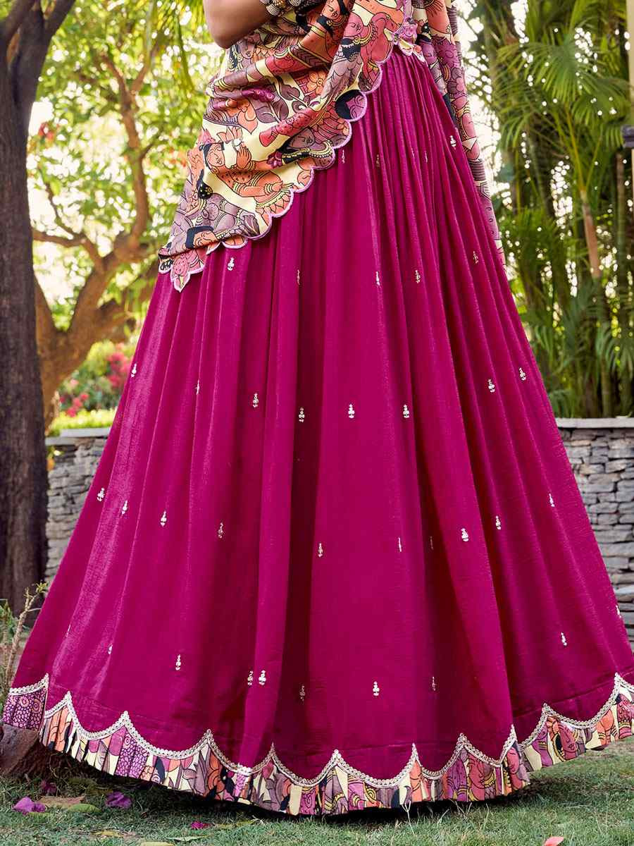 Pink Vichitra Silk Printed And Hand Embroidered Party Reception Wedding Lehenga Choli