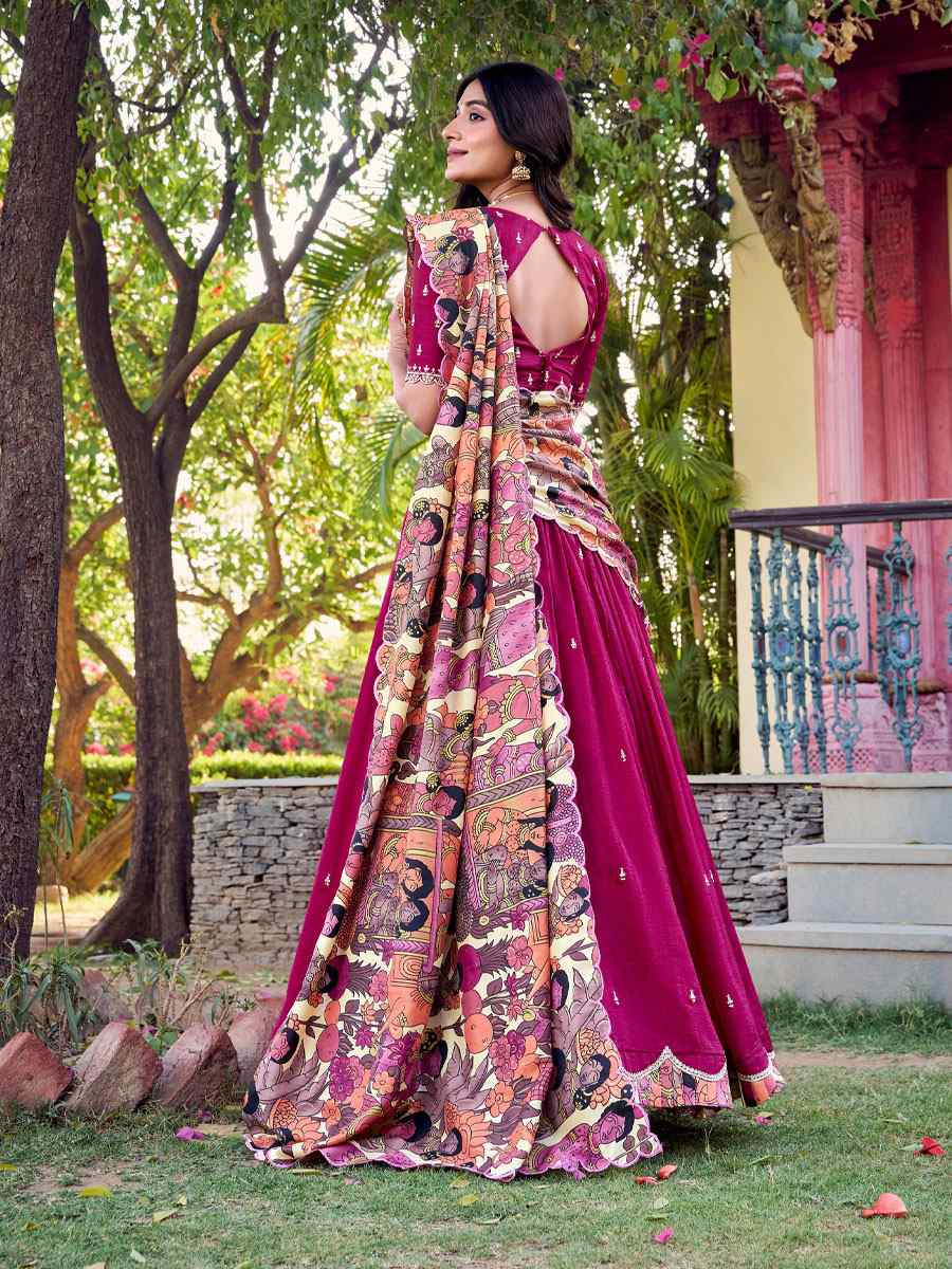 Pink Vichitra Silk Printed And Hand Embroidered Party Reception Wedding Lehenga Choli