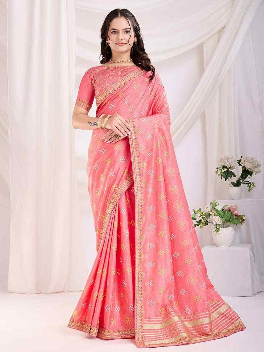 Pink Vichitra Silk Printed Festival Wedding Contemporary Saree
