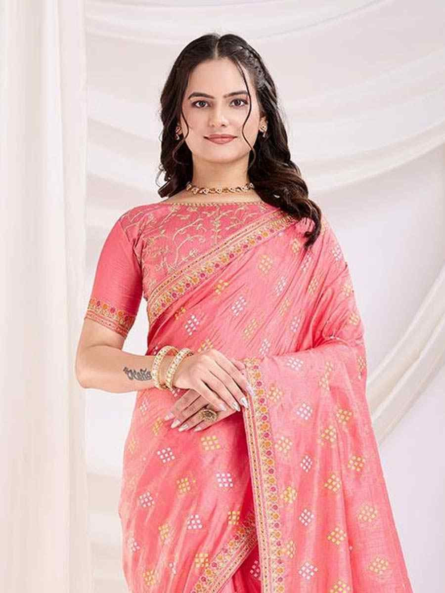 Pink Vichitra Silk Printed Festival Wedding Contemporary Saree