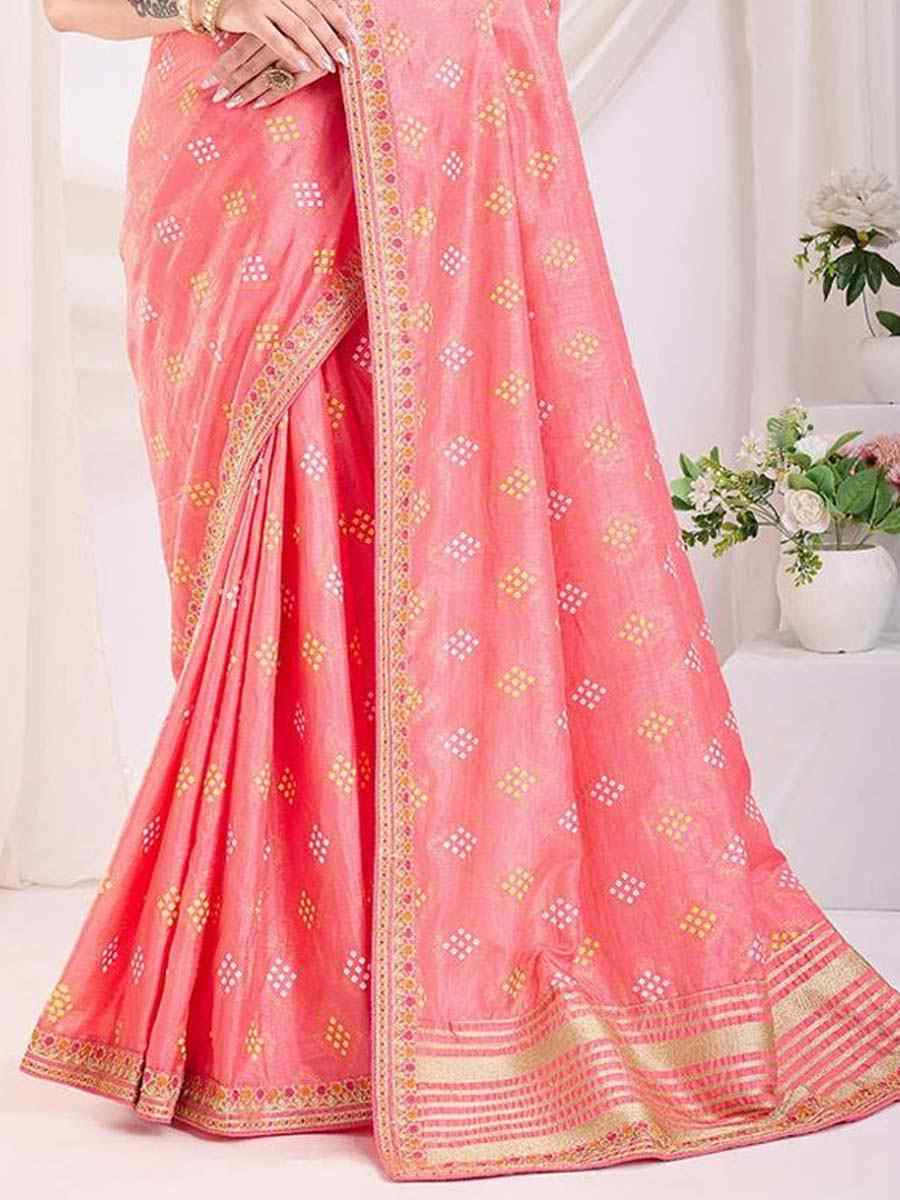 Pink Vichitra Silk Printed Festival Wedding Contemporary Saree