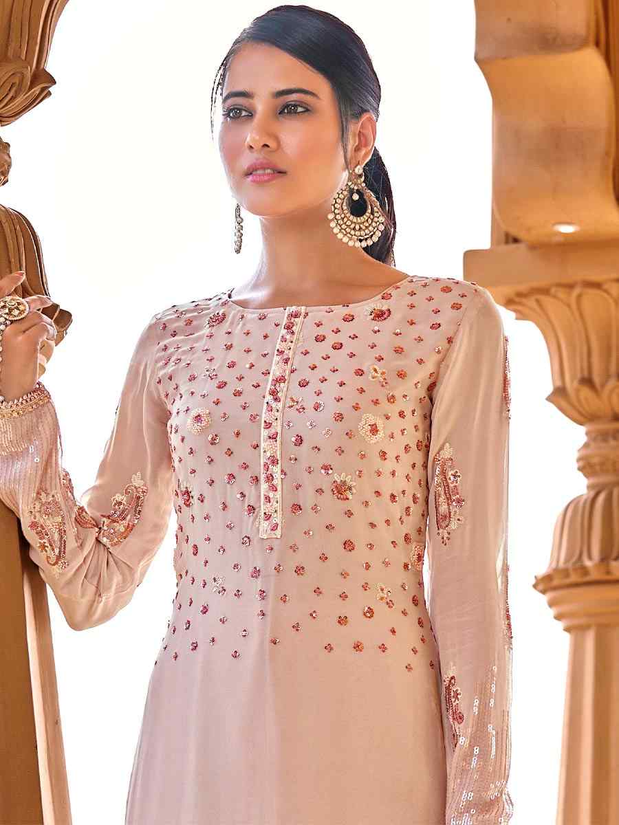 Pink Viscose Bemberg Georgette Embroidered Party Festival Pant Salwar Kameez