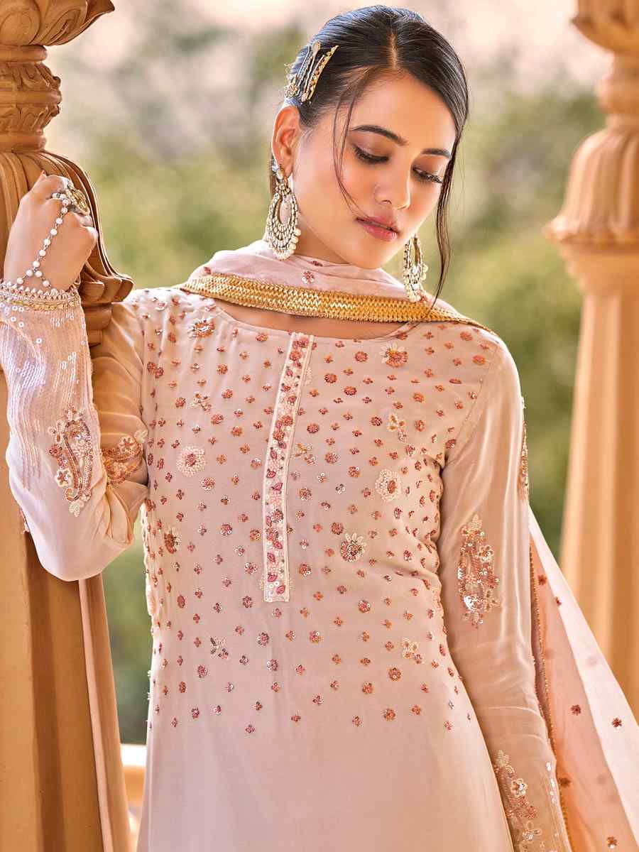 Pink Viscose Bemberg Georgette Embroidered Party Festival Pant Salwar Kameez