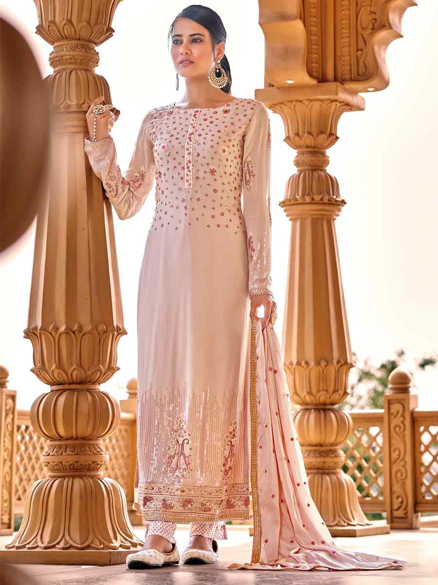 Pink Viscose Bemberg Georgette Embroidered Party Festival Pant Salwar Kameez